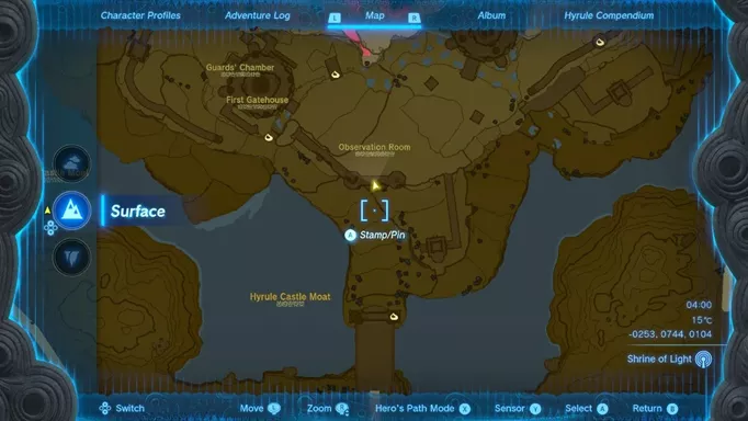 image of the Tears of the Kingdom map showing the Royal Hidden Passage chest location