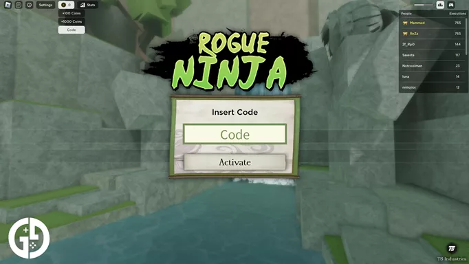 The interface for redeeming Rogue Ninja codes