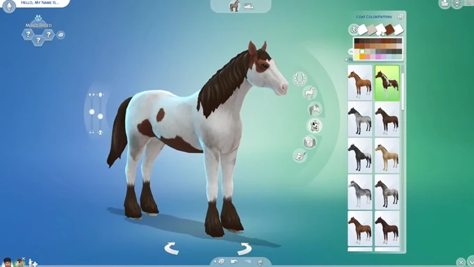 Screenshot from the Behind the Sims Livestream featuring a horse CAS menu