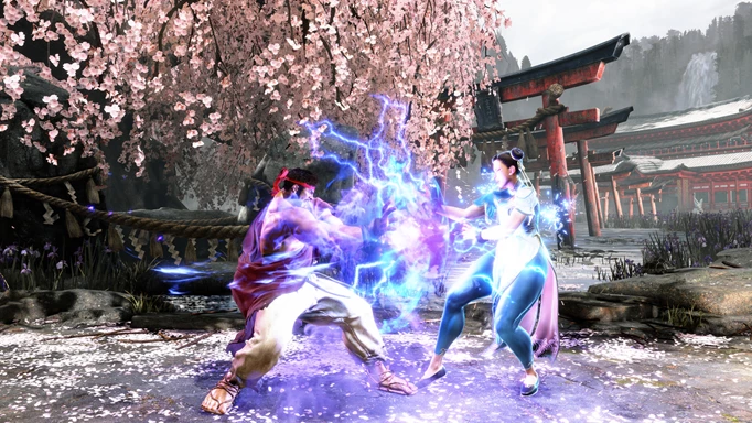 Image shows Ryu fighting Chun-Li in Street Fighter 6