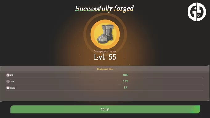 Forging boots in AFK Journey.