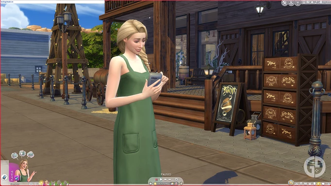 Image of a Sim using their phone in The Sims 4