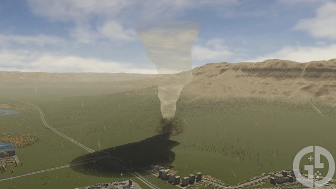 Image of a tornado in Cities Skylines 2
