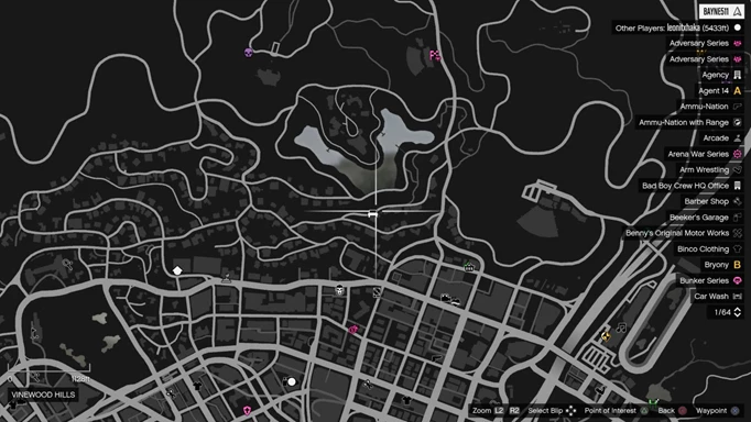A map showing where to fnid the GTA Online Franklin's kids Easter egg.