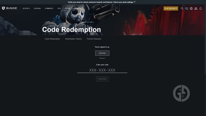 an image showing how to redeem Destiny 2 codes