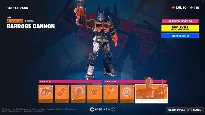 The Optimus Prime skin in Fortnite