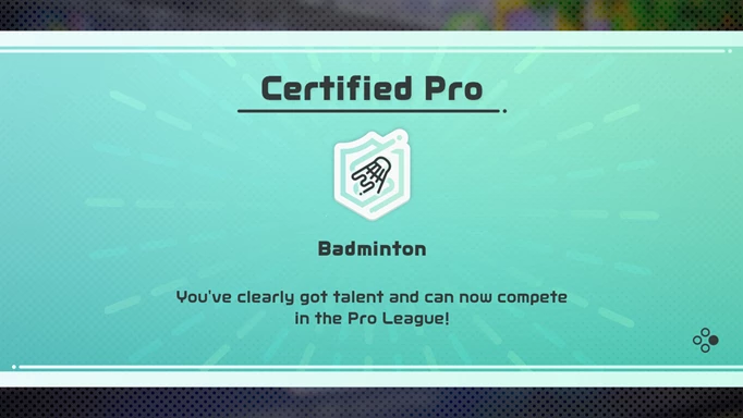 The text that appears when you unlock the Nintendo Switch Sports Pro League, designating you as a "Certified Pro."