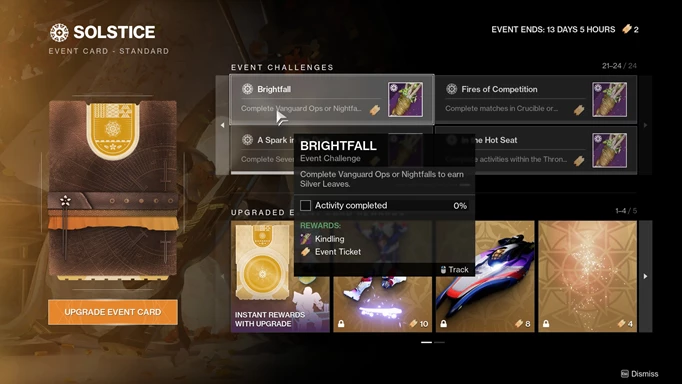 The Brightfall challenge in the Solstice event card