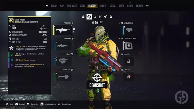 an image of the Suicide Squad loadout screen, showing Deadshot's current level