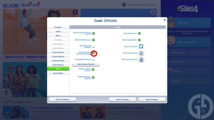 A screenshot showing how to install mods in The Sims 4