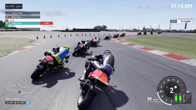 A collection of bikes turning a corner in RIDE 5.
