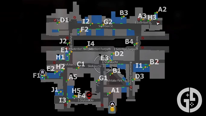 The map of Sotenbori, with all Coin Locker Key locations marked