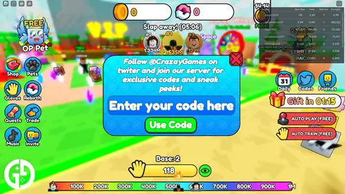 The interface for redeeming Slap a Friend codes.