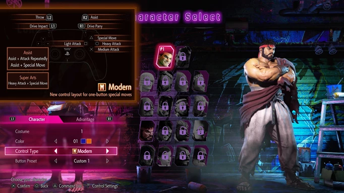 Street Fighter 6 modern control type on screen