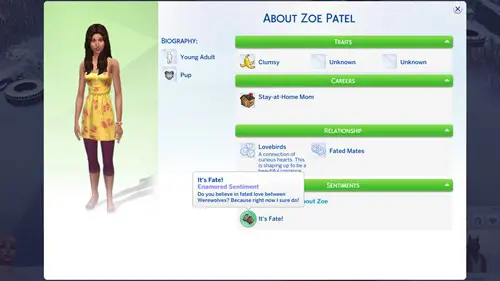 Fated Mate sentiment menu in The Sims 4 Werewolves