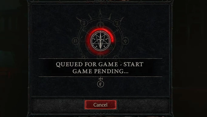 The login screen of Diablo 4 stating the player is queued to join