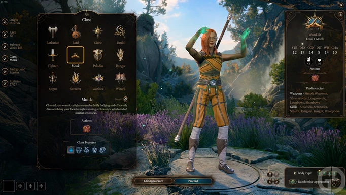 an image of the Baldur's Gate 3 Monk class in the character creator