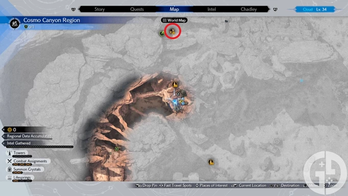 Map location of the Cosmo Canyon Chocobo in Final Fantasy 7 Rebirth