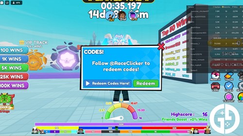 The menu to redeem Race Clicker codes in the game on Roblox
