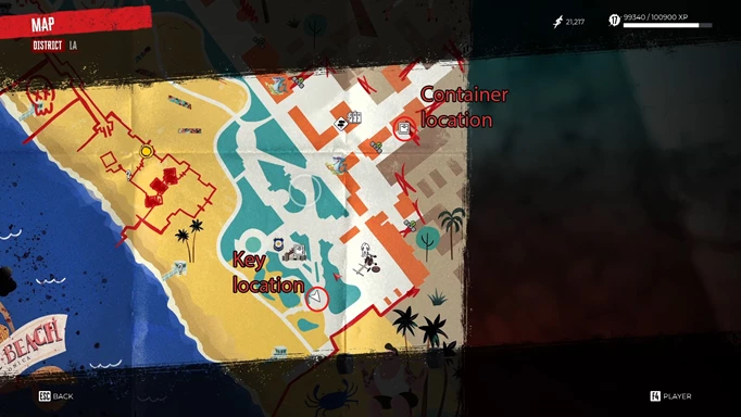 Карта расположения ключа Dead Island 2 Burger 66 Stack Locker
