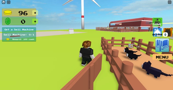 A player on the farm in Creatures Tycoon for Roblox