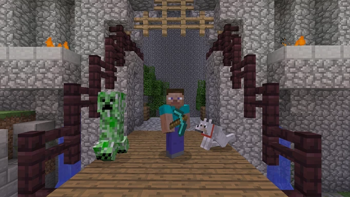 Minecraft promotional image of Steve and a Creeper, one of the best games like The Sims
