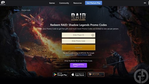 The code redemption screen for RAID: Shadow Legends