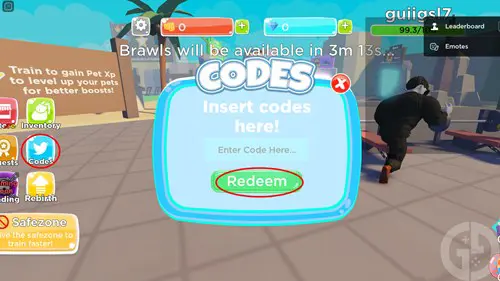 Screenshot of the Gym Realm code redemption screen