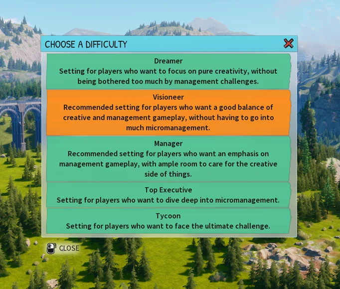 Park Beyond screenshot showing difficulty options