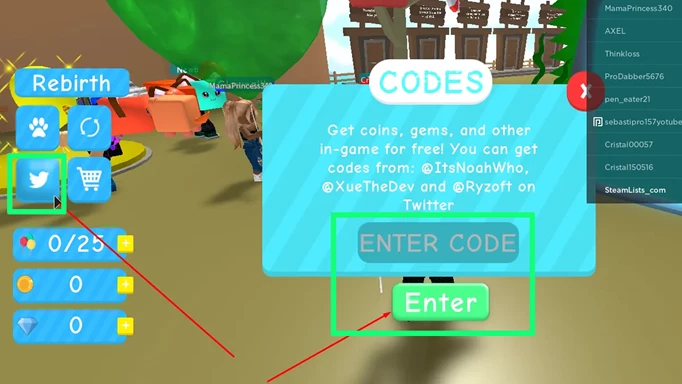 The code redemption screen in Balloon Simulator