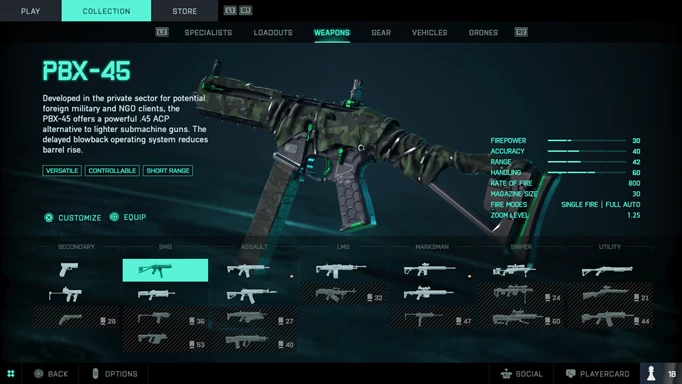 A SMG on a weapons menu.