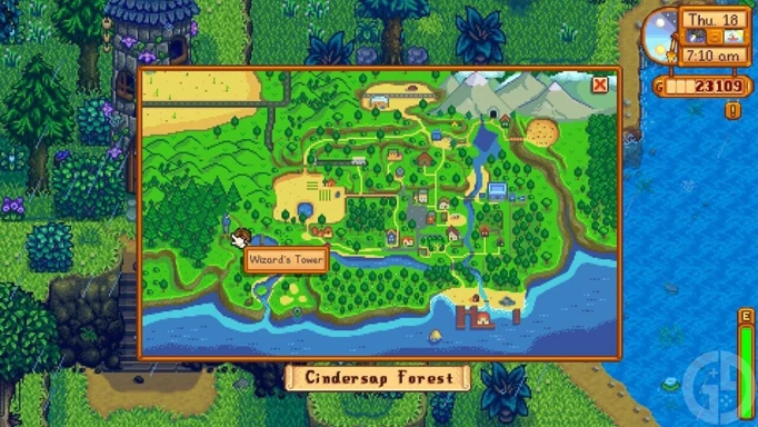 Image of the Wizard Tower on the map in Stardew Valley