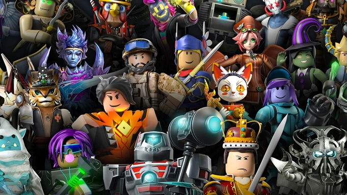 Many Roblox characters with a wide variety of fantastical skins