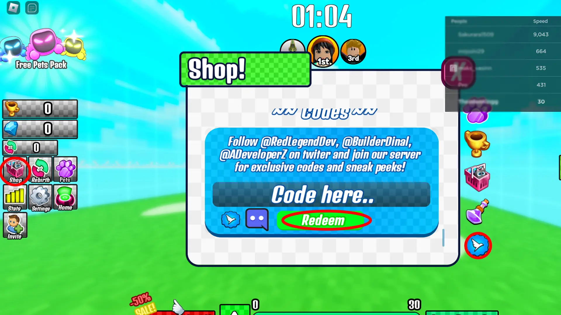 Screenshot of the Cameraman Race Simulator codes redemption screen