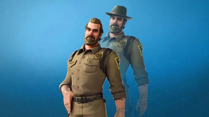 key art of the Chief Hopper skin, one of the rarest skins in Fortnite