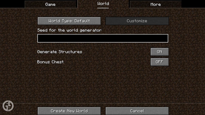 Image of the menu where you enter a seed in Minecraft