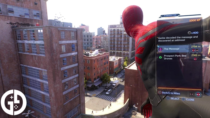 Recieving the mission "The Message" as a reward for finding all Spider-Man 2 Spider-Bot locations