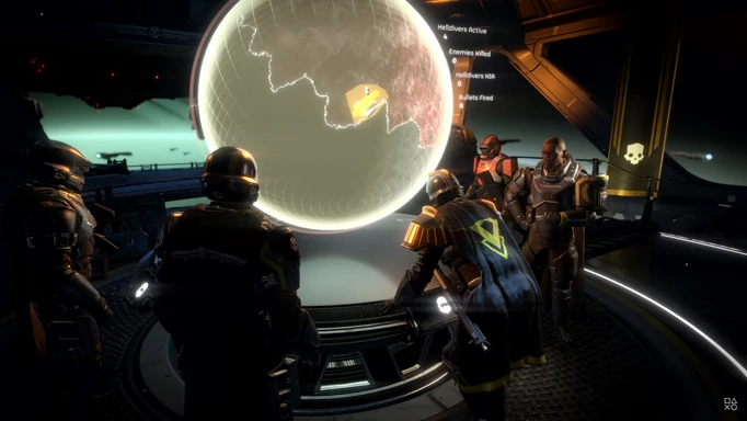 a planet map in helldivers 2 shown on a holographic display