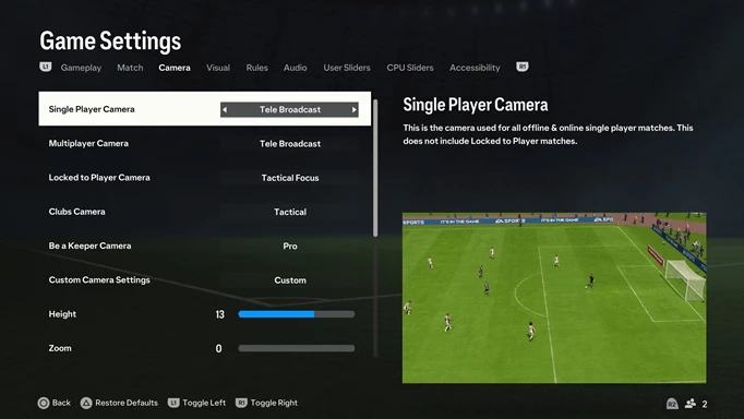 Image of the best camera settings for Ultimate Team in EA FC 24