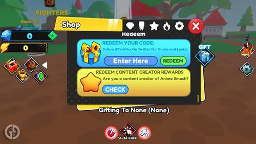 Redeeming a code in Anime Smash Simulator