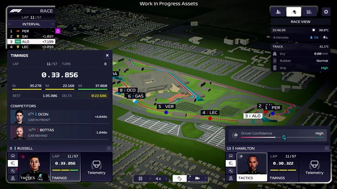 The race strategy view in F1 Manager 2023