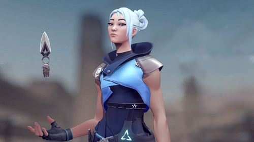 Jett's in-game model in VALORANT.