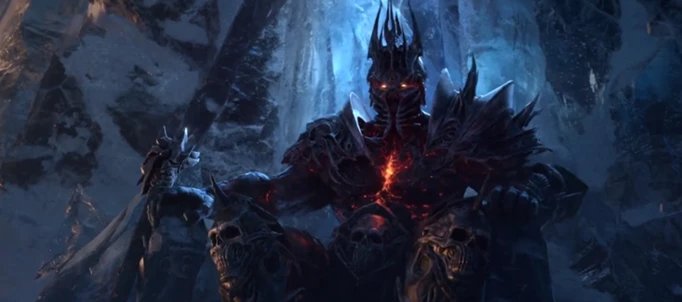 The silhouette of the Lich King in World of Warcraft.
