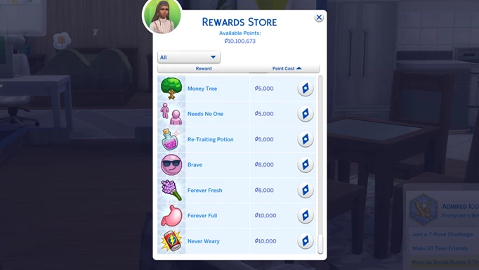 The Sims 4 rewards store