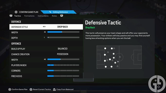 Image of the best defensive custom tactic in EA FC 24 Ultimate Team