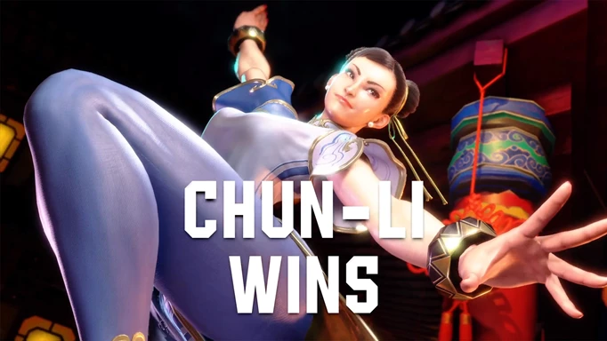Chun-Li after winning a fight in Street Fighter 6