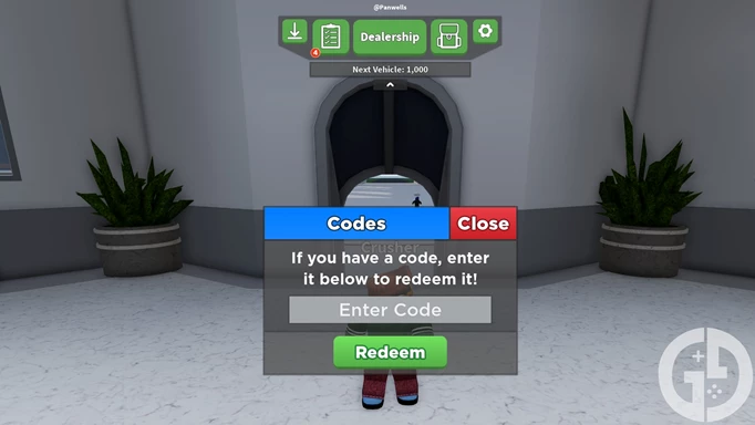 Image showing you how to redeem codes in Car Crushers 2