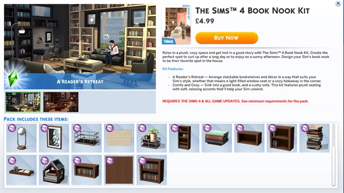 DLC items for the Sims 4 Book Nook Kit