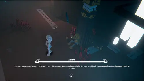 The Lux meets Asem at the beginning of De-Exit Eternal Matters, who is injured while trying to protect them