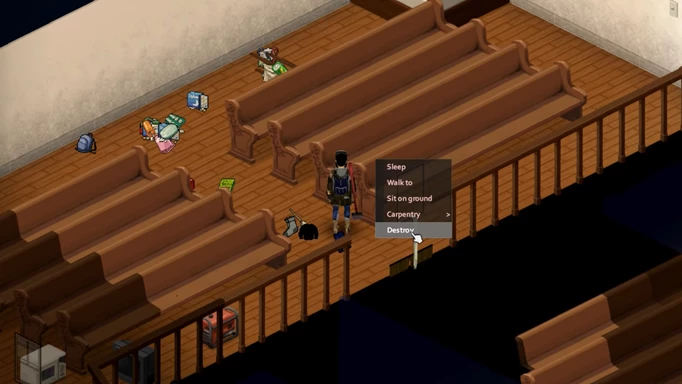 Project Zomboid screengrab of the game in a church setting